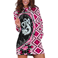 Pink Taniko Motif Aotearoa Manaia and Silver Fern Hoodie Dress LT03 Pink - Polynesian Pride