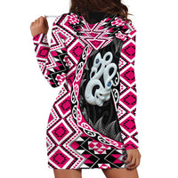 Pink Taniko Motif Aotearoa Manaia and Silver Fern Hoodie Dress LT03 - Polynesian Pride