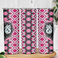Pink Taniko Motif Aotearoa Manaia and Silver Fern Skinny Tumbler LT03 - Polynesian Pride