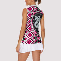 Pink Taniko Motif Aotearoa Manaia and Silver Fern Women Sleeveless Polo Shirt LT03 - Polynesian Pride