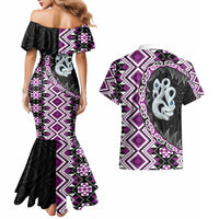 Purple Taniko Motif Aotearoa Manaia and Silver Fern Couples Matching Mermaid Dress and Hawaiian Shirt LT03 - Polynesian Pride