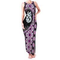 Purple Taniko Motif Aotearoa Manaia and Silver Fern Family Matching Tank Maxi Dress and Hawaiian Shirt LT03 Mom's Dress Purple - Polynesian Pride