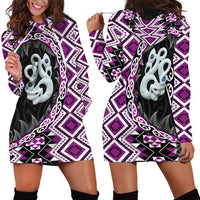 Purple Taniko Motif Aotearoa Manaia and Silver Fern Hoodie Dress LT03 - Polynesian Pride