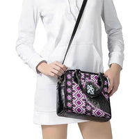 Purple Taniko Motif Aotearoa Manaia and Silver Fern Shoulder Handbag