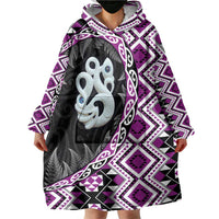 Purple Taniko Motif Aotearoa Manaia and Silver Fern Wearable Blanket Hoodie LT03 - Polynesian Pride
