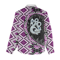 Purple Taniko Motif Aotearoa Manaia and Silver Fern Women Casual Shirt LT03 - Polynesian Pride