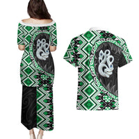 Green Taniko Motif Aotearoa Manaia and Silver Fern Couples Matching Puletasi and Hawaiian Shirt LT03 - Polynesian Pride
