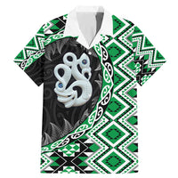 Green Taniko Motif Aotearoa Manaia and Silver Fern Family Matching Mermaid Dress and Hawaiian Shirt LT03 Dad's Shirt - Short Sleeve Green - Polynesian Pride