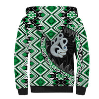 Green Taniko Motif Aotearoa Manaia and Silver Fern Sherpa Hoodie LT03 - Polynesian Pride