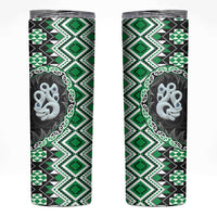Green Taniko Motif Aotearoa Manaia and Silver Fern Skinny Tumbler LT03 Green - Polynesian Pride