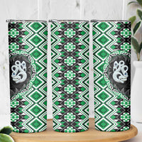 Green Taniko Motif Aotearoa Manaia and Silver Fern Skinny Tumbler LT03 - Polynesian Pride