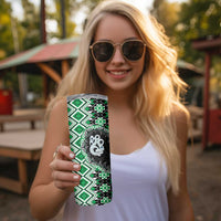 Green Taniko Motif Aotearoa Manaia and Silver Fern Skinny Tumbler LT03 - Polynesian Pride