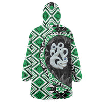 Green Taniko Motif Aotearoa Manaia and Silver Fern Wearable Blanket Hoodie LT03 - Polynesian Pride