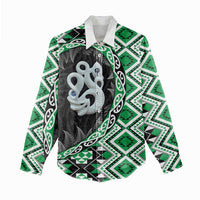 Green Taniko Motif Aotearoa Manaia and Silver Fern Women Casual Shirt LT03 - Polynesian Pride