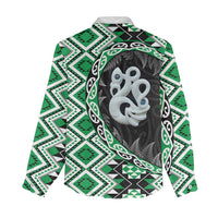 Green Taniko Motif Aotearoa Manaia and Silver Fern Women Casual Shirt LT03 - Polynesian Pride