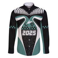 Custom New Zealand Bicycle 2025 Family Matching Tank Maxi Dress and Hawaiian Shirt LT03 Dad's Shirt - Long Sleeve Black-Teal - Polynesian Pride