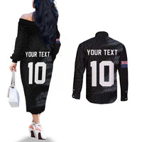 Custom New Zealand Football-Towards World Cup 2026 Couples Matching Off The Shoulder Long Sleeve Dress and Long Sleeve Button Shirt LT03 - Polynesian Pride