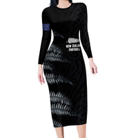 Custom New Zealand Football-Towards World Cup 2026 Long Sleeve Bodycon Dress LT03 Long Dress Black - Polynesian Pride