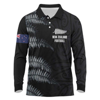 Custom New Zealand Football-Towards World Cup 2026 Long Sleeve Polo Shirt LT03 Black - Polynesian Pride