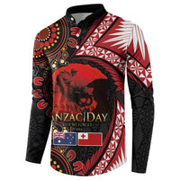 Tonga and Australia ANZAC Day Button Sweatshirt Aboriginal and Ngatu Art Pattern - Gallipoli Lest We Forget LT03 - Polynesian Pride