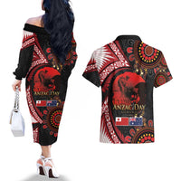 Tonga and Australia ANZAC Day Couples Matching Off The Shoulder Long Sleeve Dress and Hawaiian Shirt Aboriginal and Ngatu Art Pattern - Gallipoli Lest We Forget LT03 - Polynesian Pride