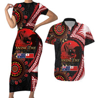 Tonga and Australia ANZAC Day Couples Matching Short Sleeve Bodycon Dress and Hawaiian Shirt Aboriginal and Ngatu Art Pattern - Gallipoli Lest We Forget LT03 Black - Polynesian Pride