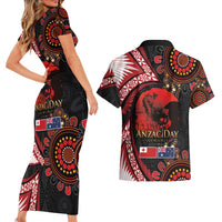 Tonga and Australia ANZAC Day Couples Matching Short Sleeve Bodycon Dress and Hawaiian Shirt Aboriginal and Ngatu Art Pattern - Gallipoli Lest We Forget LT03 - Polynesian Pride