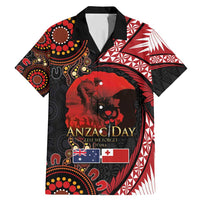 Tonga and Australia ANZAC Day Family Matching Mermaid Dress and Hawaiian Shirt Aboriginal and Ngatu Art Pattern - Gallipoli Lest We Forget LT03 Dad's Shirt - Short Sleeve Black - Polynesian Pride