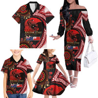 Tonga and Australia ANZAC Day Family Matching Off The Shoulder Long Sleeve Dress and Hawaiian Shirt Aboriginal and Ngatu Art Pattern - Gallipoli Lest We Forget LT03 - Polynesian Pride