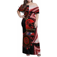 Tonga and Australia ANZAC Day Family Matching Off Shoulder Maxi Dress and Hawaiian Shirt Aboriginal and Ngatu Art Pattern - Gallipoli Lest We Forget LT03 Mom's Dress Black - Polynesian Pride