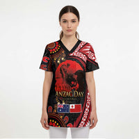 Tonga and Australia ANZAC Day Scrub Top Aboriginal and Ngatu Art Pattern - Gallipoli Lest We Forget LT03 - Polynesian Pride