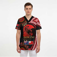 Tonga and Australia ANZAC Day Scrub Top Aboriginal and Ngatu Art Pattern - Gallipoli Lest We Forget LT03 - Polynesian Pride