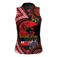 Tonga and Australia ANZAC Day Women Sleeveless Polo Shirt Aboriginal and Ngatu Art Pattern - Gallipoli Lest We Forget LT03 - Polynesian Pride