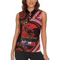 Tonga and Australia ANZAC Day Women Sleeveless Polo Shirt Aboriginal and Ngatu Art Pattern - Gallipoli Lest We Forget LT03 - Polynesian Pride