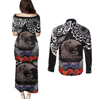 New Zealand and Cook Islands ANZAC Day Couples Matching Puletasi and Long Sleeve Button Shirt Gallipoli Lest We Forget Tatau Art Tribal and Maori Tattoo with Fern LT03 - Polynesian Pride