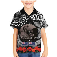 New Zealand and Cook Islands ANZAC Day Family Matching Mermaid Dress and Hawaiian Shirt Gallipoli Lest We Forget Tatau Art Tribal and Maori Tattoo with Fern LT03 Son's Shirt Black - Polynesian Pride
