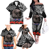 New Zealand and Cook Islands ANZAC Day Family Matching Off The Shoulder Long Sleeve Dress and Hawaiian Shirt Gallipoli Lest We Forget Tatau Art Tribal and Maori Tattoo with Fern LT03 - Polynesian Pride