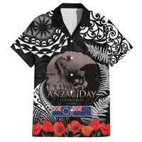 New Zealand and Cook Islands ANZAC Day Family Matching Off Shoulder Short Dress and Hawaiian Shirt Gallipoli Lest We Forget Tatau Art Tribal and Maori Tattoo with Fern LT03 Dad's Shirt - Short Sleeve Black - Polynesian Pride