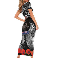 New Zealand and Cook Islands ANZAC Day Family Matching Short Sleeve Bodycon Dress and Hawaiian Shirt Gallipoli Lest We Forget Tatau Art Tribal and Maori Tattoo with Fern LT03 - Polynesian Pride
