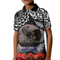 New Zealand and Cook Islands ANZAC Day Kid Polo Shirt Gallipoli Lest We Forget Tatau Art Tribal and Maori Tattoo with Fern LT03 Kid Black - Polynesian Pride