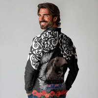 New Zealand and Cook Islands ANZAC Day Long Sleeve Polo Shirt Gallipoli Lest We Forget Tatau Art Tribal and Maori Tattoo with Fern LT03 - Polynesian Pride