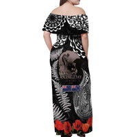 New Zealand and Cook Islands ANZAC Day Off Shoulder Maxi Dress Gallipoli Lest We Forget Tatau Art Tribal and Maori Tattoo with Fern LT03 - Polynesian Pride