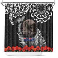 New Zealand and Cook Islands ANZAC Day Shower Curtain Gallipoli Lest We Forget Tatau Art Tribal and Maori Tattoo with Fern LT03 Black - Polynesian Pride