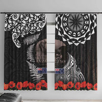 New Zealand and Cook Islands ANZAC Day Window Curtain Gallipoli Lest We Forget Tatau Art Tribal and Maori Tattoo with Fern LT03 With Hooks Black - Polynesian Pride
