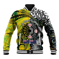New Zealand and Cook Islands Together Baseball Jacket Tatau Art Tribal Pattern-Maori Tattoo with Fern and Paua Shell LT03 Unisex Art - Polynesian Pride