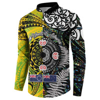 New Zealand and Cook Islands Together Button Sweatshirt Tatau Art Tribal Pattern-Maori Tattoo with Fern and Paua Shell LT03 - Polynesian Pride