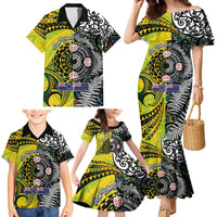 New Zealand and Cook Islands Together Family Matching Mermaid Dress and Hawaiian Shirt Tatau Art Tribal Pattern-Maori Tattoo with Fern and Paua Shell LT03 - Polynesian Pride