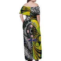 New Zealand and Cook Islands Together Family Matching Off Shoulder Maxi Dress and Hawaiian Shirt Tatau Art Tribal Pattern-Maori Tattoo with Fern and Paua Shell LT03 - Polynesian Pride