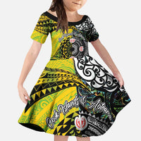 New Zealand and Cook Islands Together Family Matching Summer Maxi Dress and Hawaiian Shirt Tatau Art Tribal Pattern-Maori Tattoo with Fern and Paua Shell LT03 Daughter's Dress Art - Polynesian Pride