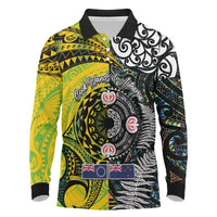 New Zealand and Cook Islands Together Long Sleeve Polo Shirt Tatau Art Tribal Pattern-Maori Tattoo with Fern and Paua Shell LT03 Art - Polynesian Pride